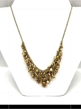 Crown PD Gold Statement Necklace Amber AB Beaded Bib Vintage